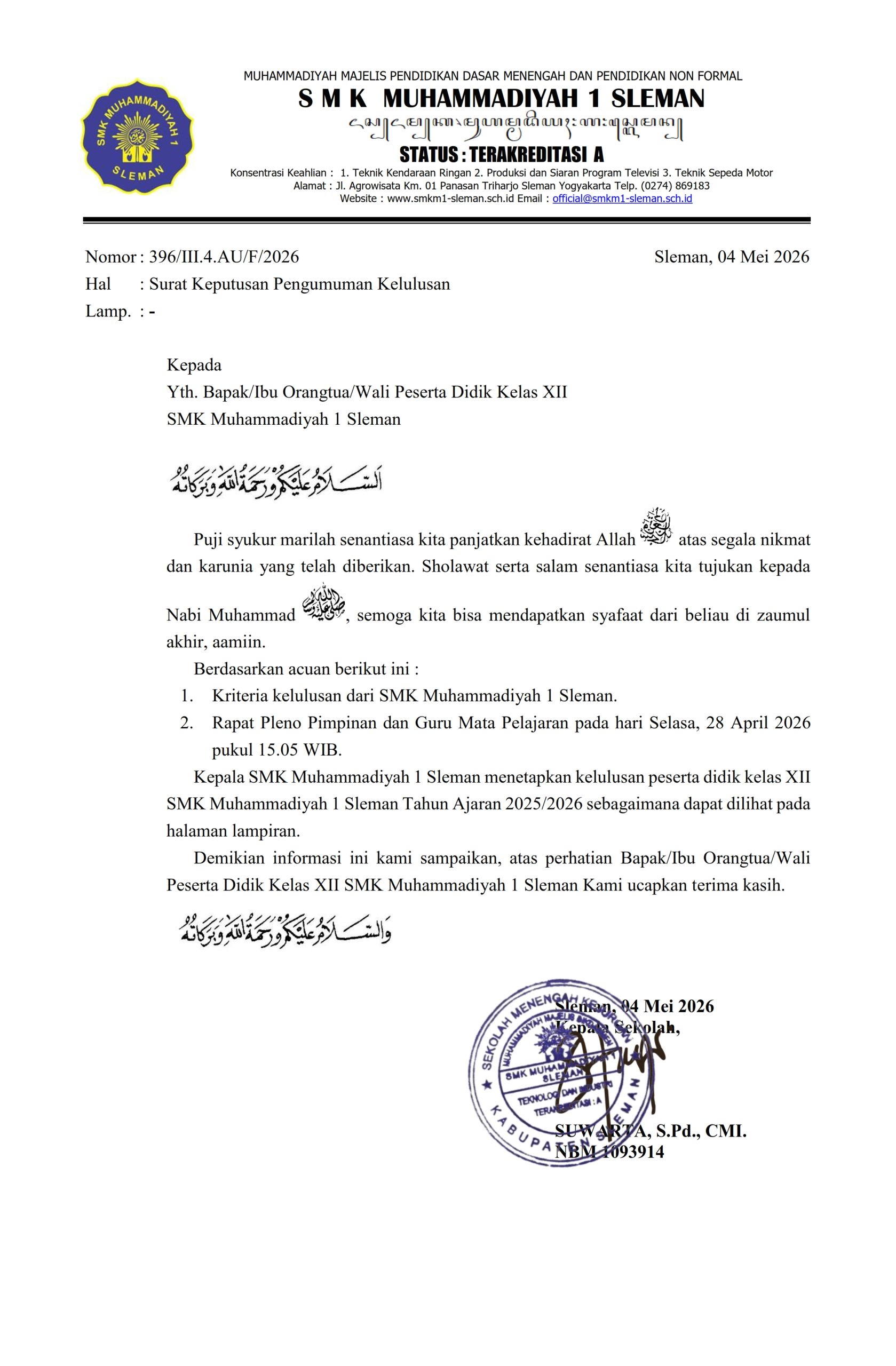 Pengumuman Kelulusam TA. 2025/2026